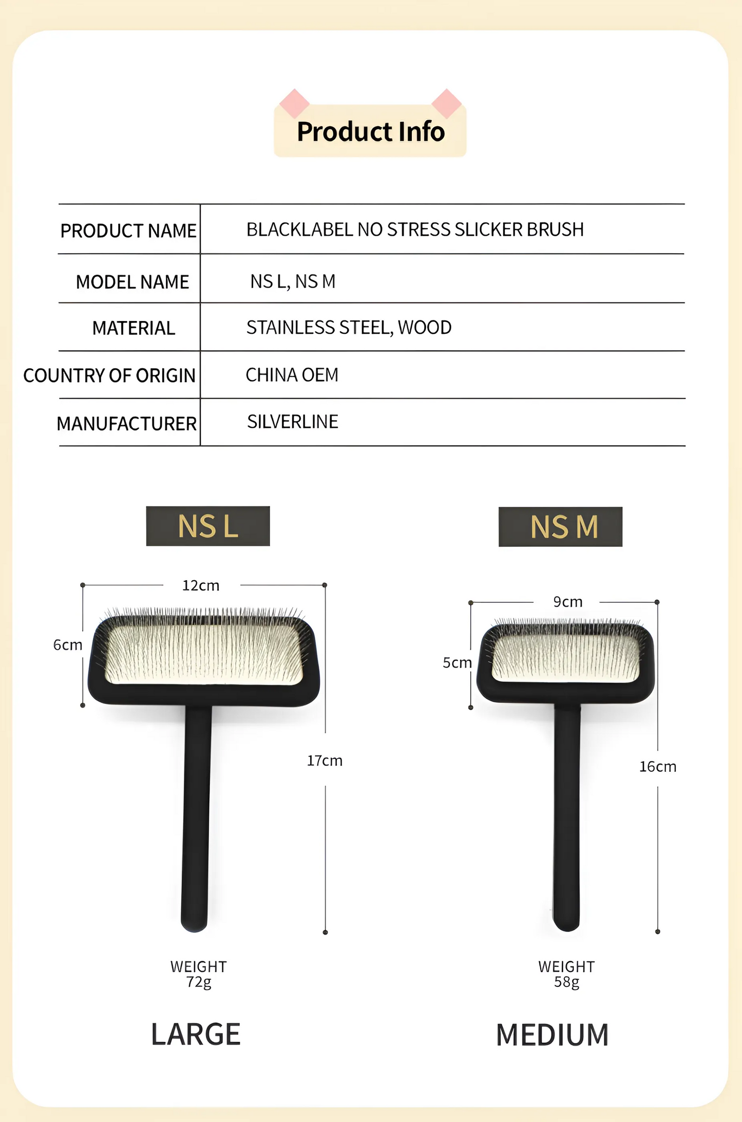 แปรง Silver Line Black Label NO STRESS SLICKER Size L